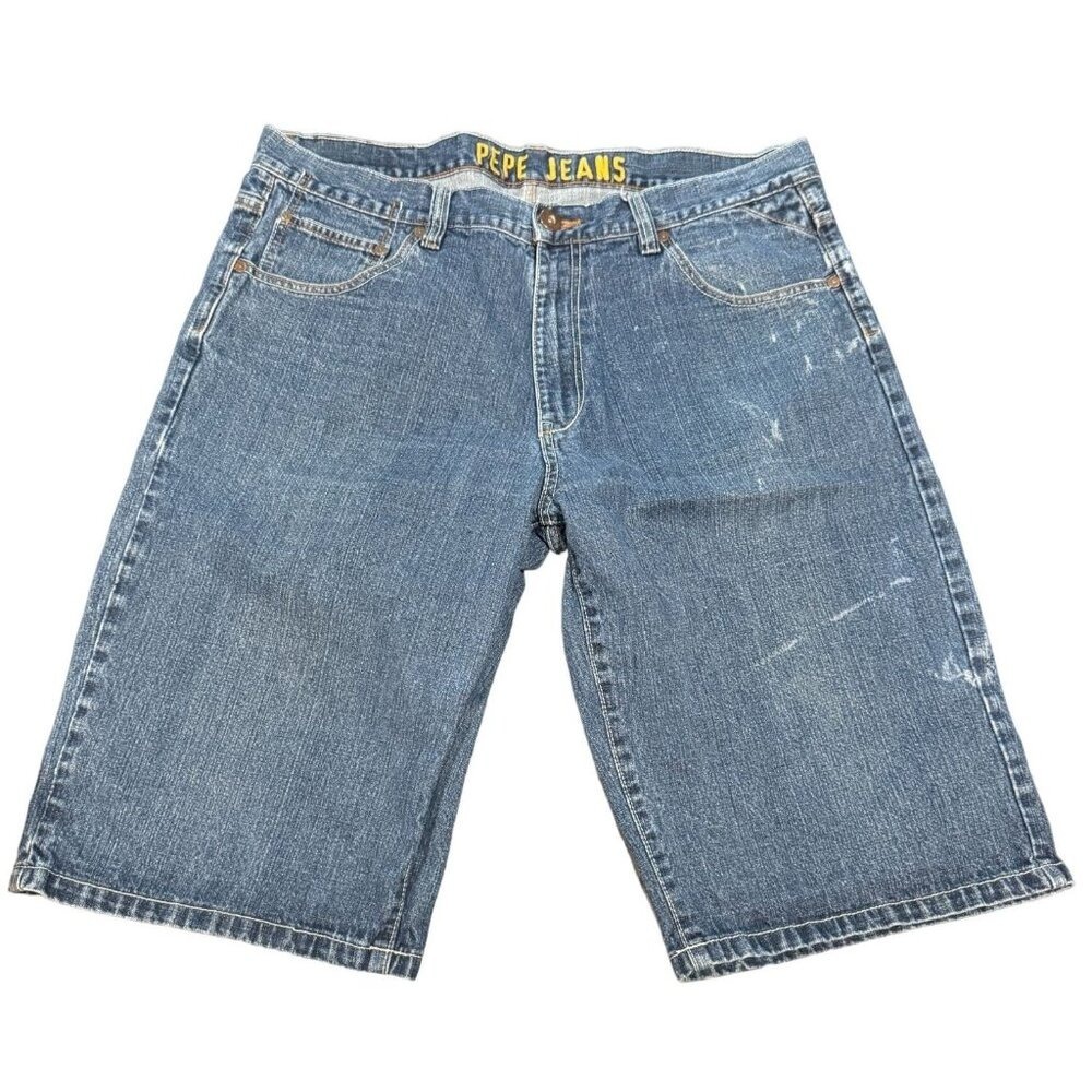 Pepe Jeans London Mens Blue Denim Shorts Relaxed Fit Medium Wash Size 38 |P1